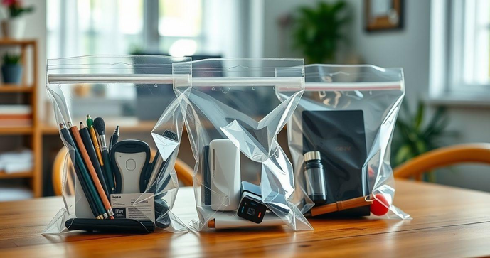 Sacos plásticos com fecho adesivo são a solução ideal para organização e armazenamento